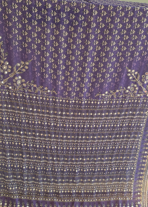 Purple Georgette Saree with Real Mirror & Cutdana Work