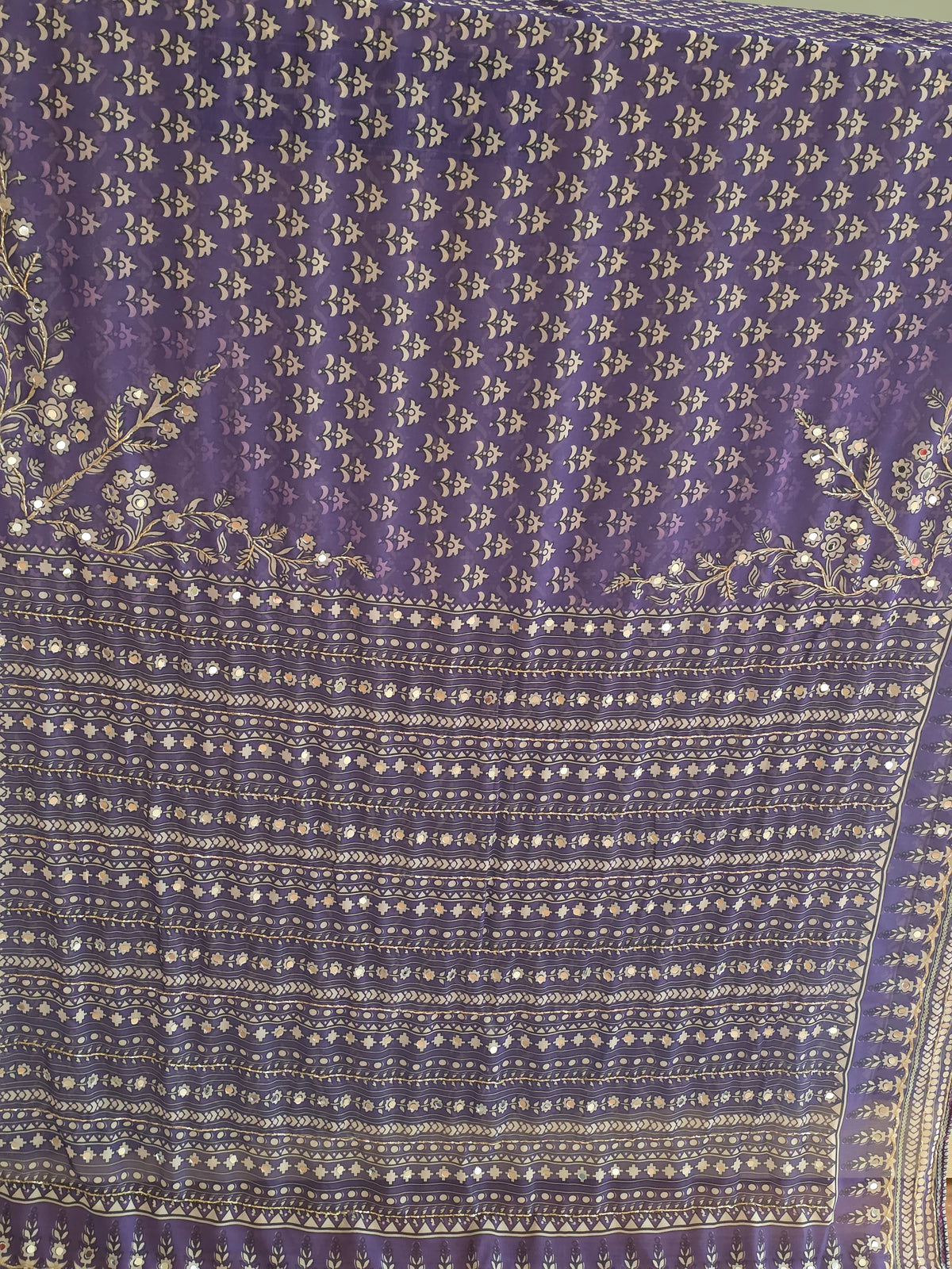 Purple Georgette Saree with Real Mirror & Cutdana Work