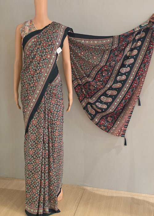 JD000484 Forest Green Modal Ajrakh with Mirror work