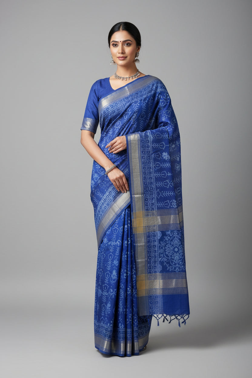 JD000010 - Handblock Pure Maheshwari Silk Saree