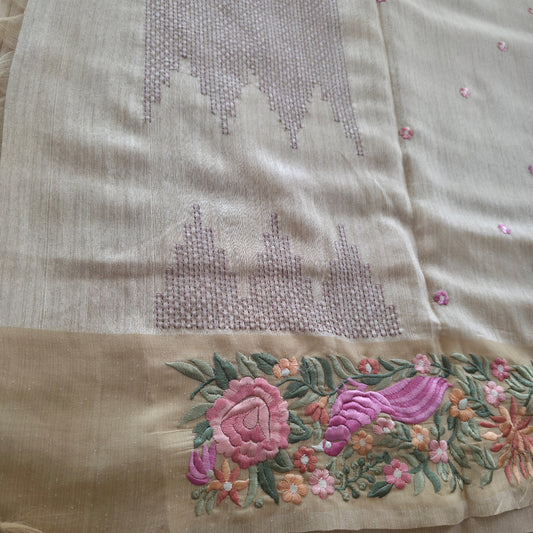 UP000228 Tussar with thread embroidery