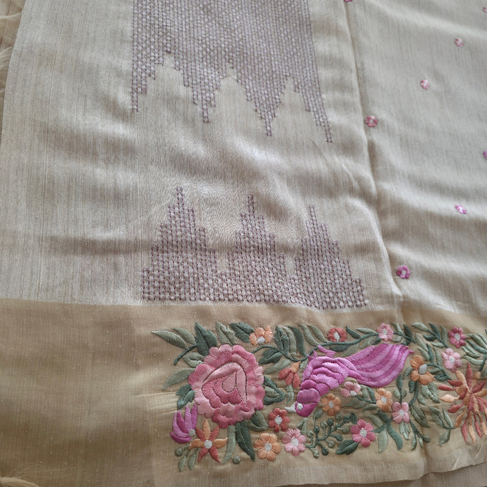 UP000228 Tussar with thread embroidery