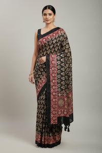 JD00081 Pure Modal Ajrakh classic Red and black with real mirror work