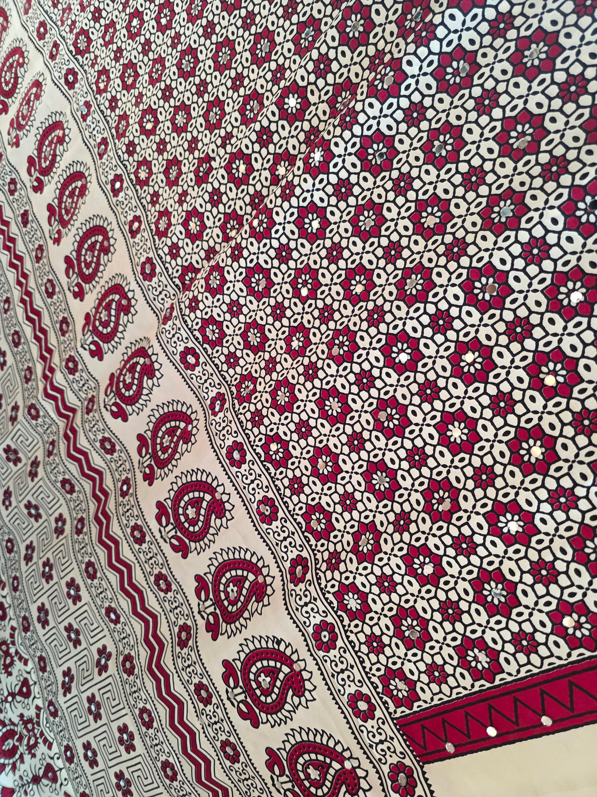 JD000470 Ajrakh with Mirror work in  Offwhite