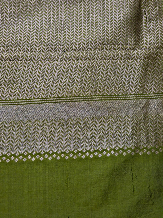 UP000012 - Olive Green Banarasi Pure Silk - Katan Silk