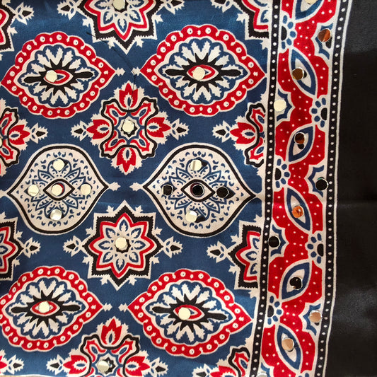 Pure Modal Ajrakh classic  Blue with mirror