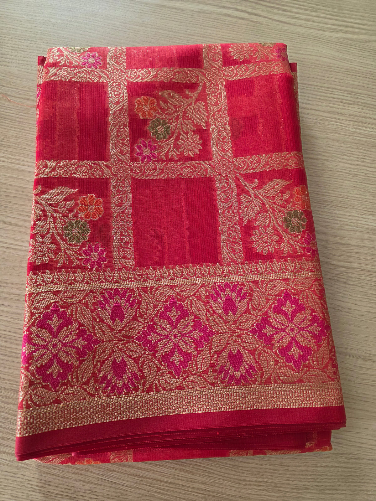 Red Banarasi weave with flower motiff