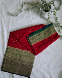 UP000036 - Antique Red & Gold Banarasi Georgette Handloom Saree