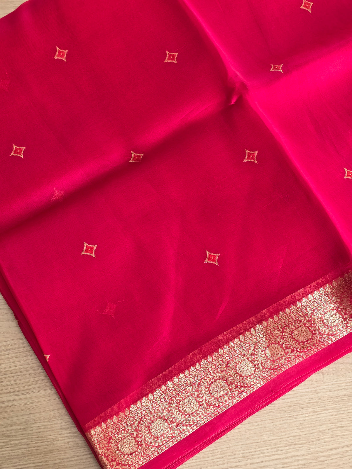 Pure Red Organza Gold Zari weaving