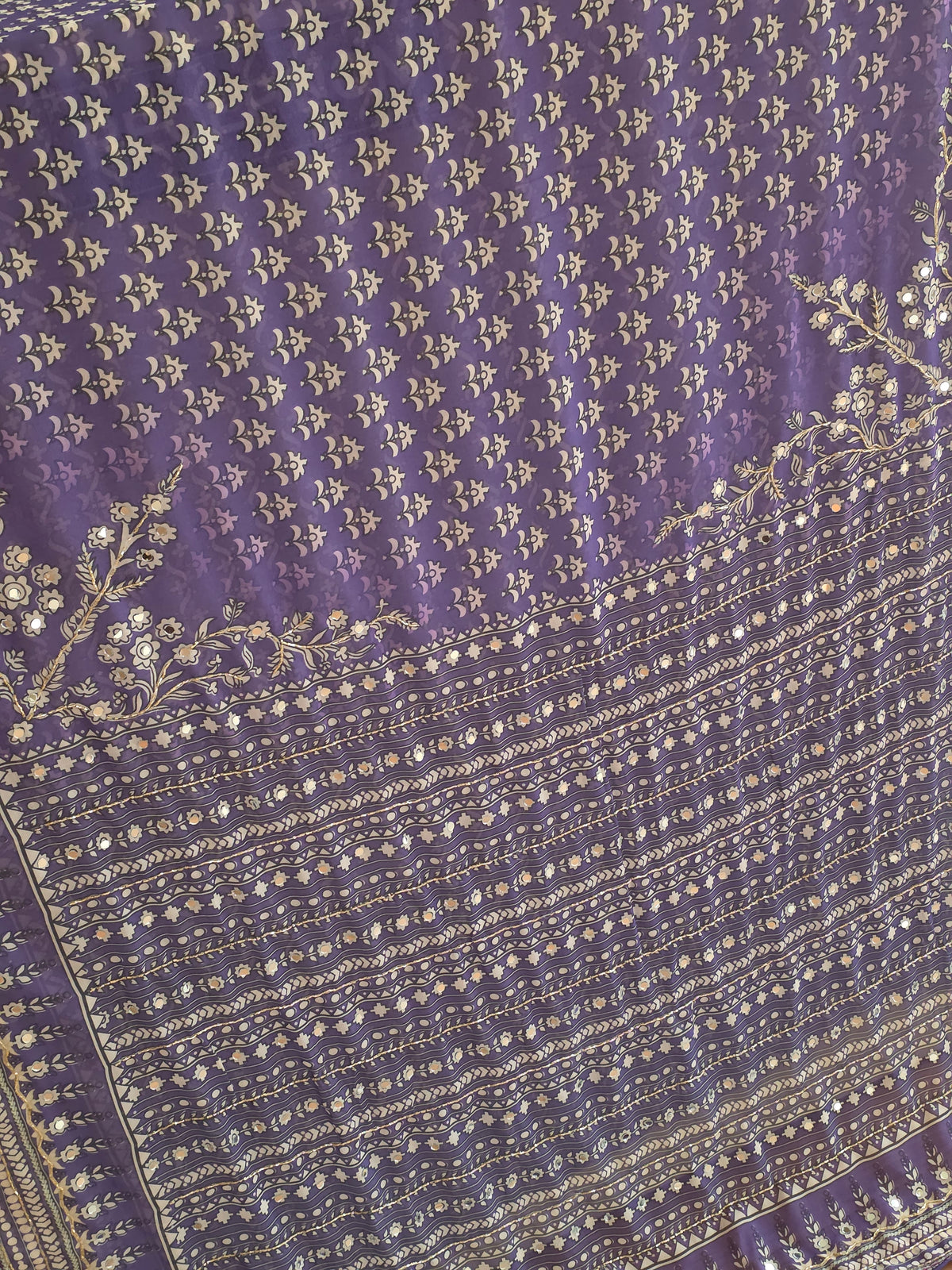 Purple Georgette Saree with Real Mirror & Cutdana Work