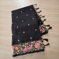UP000229 Tussar with thread Embroidery Black
