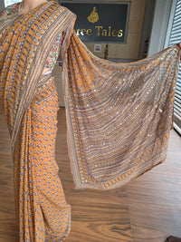 Yellow Georgette Saree with Real Mirror & Cutdana Work