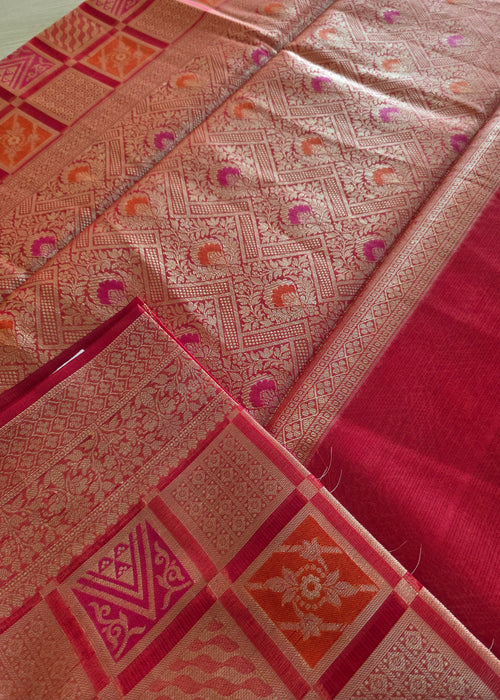 Red with gold zari weaving