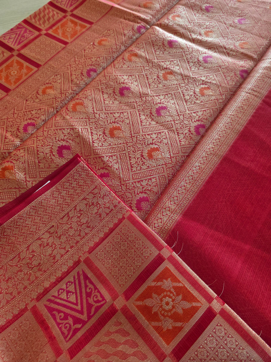 Red with gold zari weaving