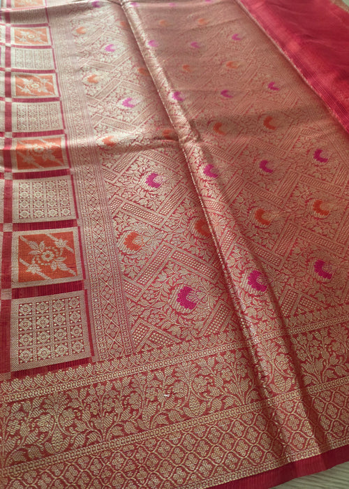 Red Banarasi weave with golden zari