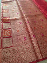 Red Banarasi weave with golden zari