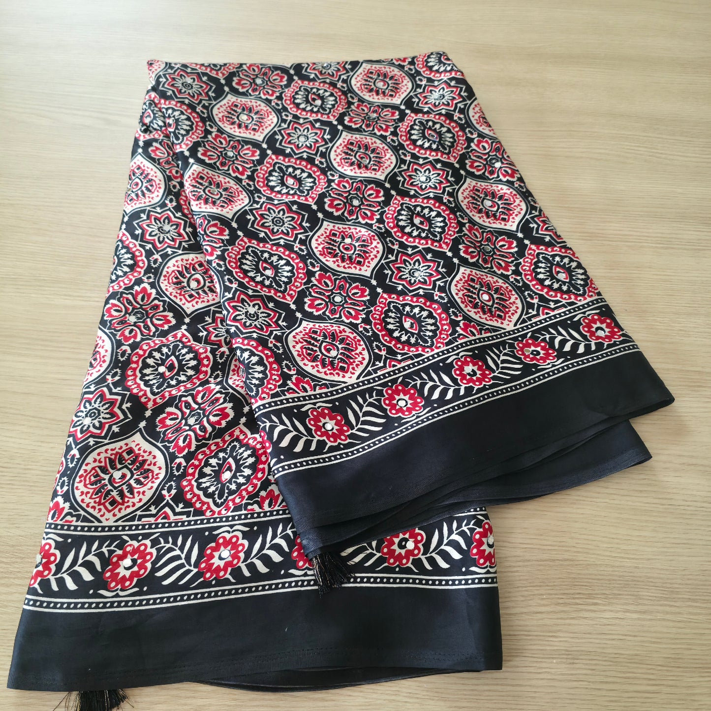 JD000127 Pure modal Ajrakh with mirror work Black / Red