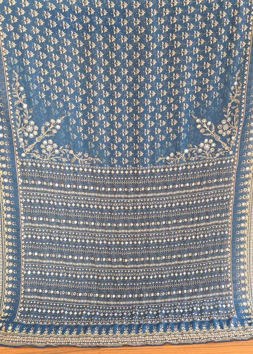 Blue Georgette with real mirror and cutdana work