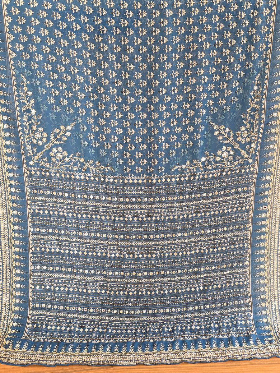 Blue Georgette with real mirror and cutdana work