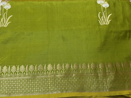 UP000015 - Mehendi Green Banarasi Pure Katan Silk