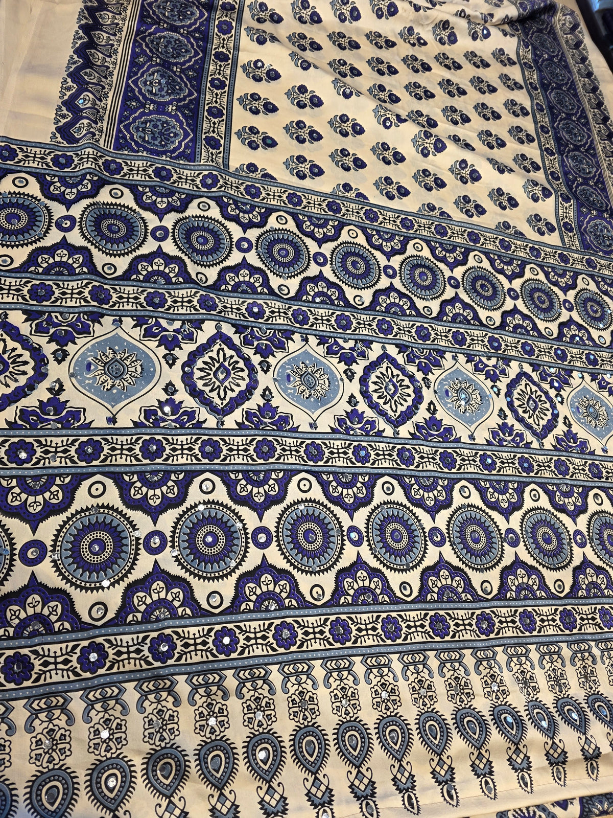 JD000553 Modal Ajrakh in Off White With Mirror - Blue design