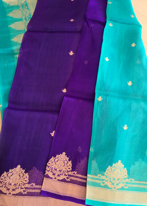 Pure Organza in Turqoise n Purple combination