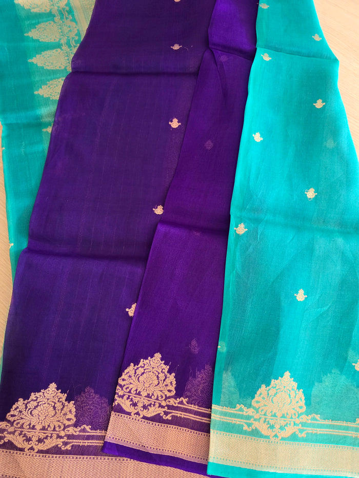 Pure Organza in Turqoise n Purple combination