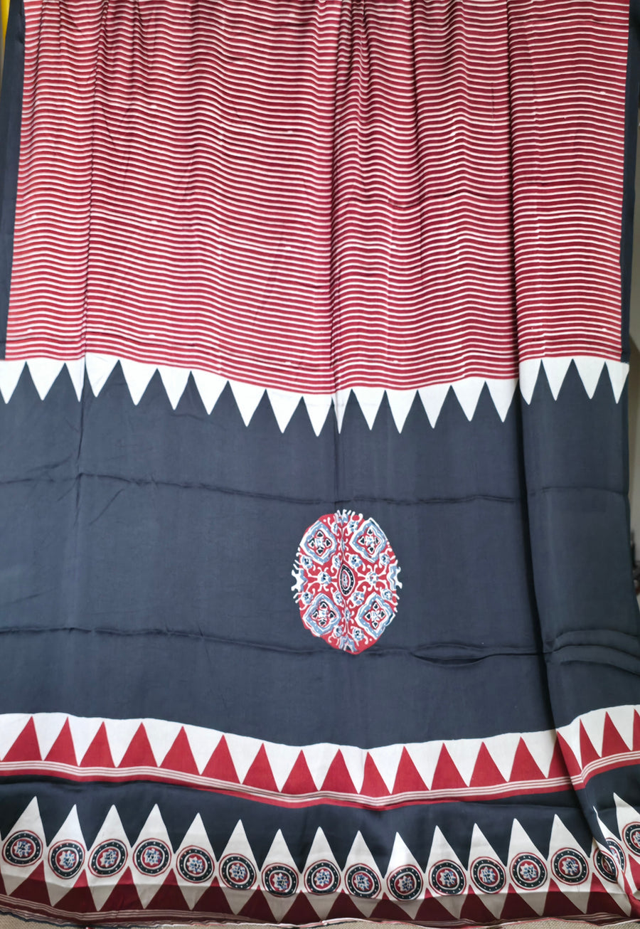 GJ000020 -Ajrakh Printed Silk Saree