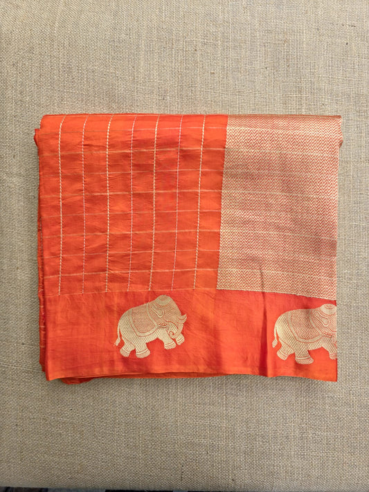 UP000003 - Banarasi Pure Silk (Orange - Mango Silk)