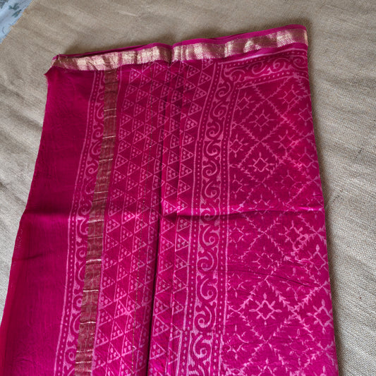JD000011 - Handblock Printed Pure Maheshwari Silk Saree