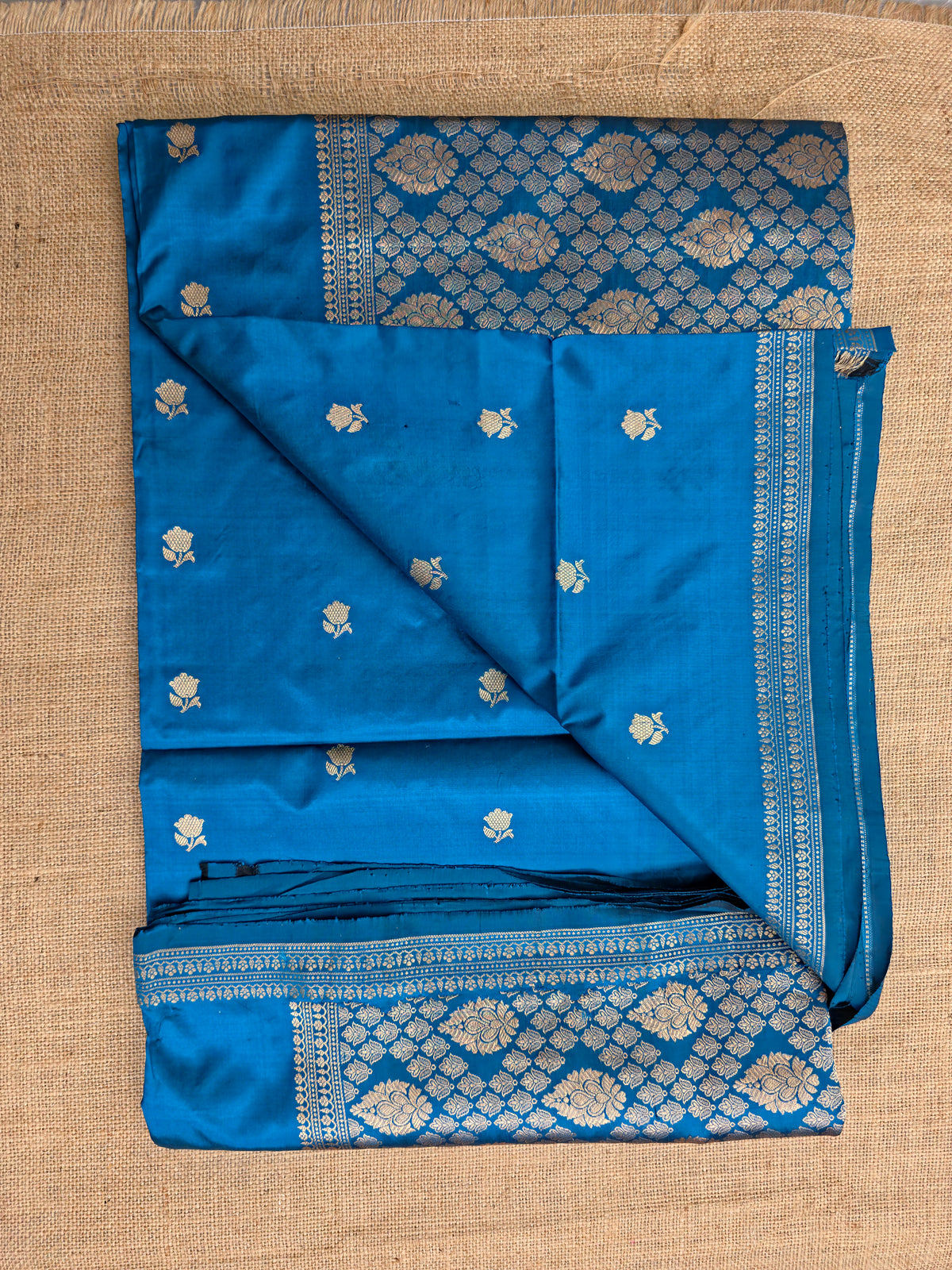 UP000019 - Banarasi Katan Pure Silk Saree (Teal Blue)