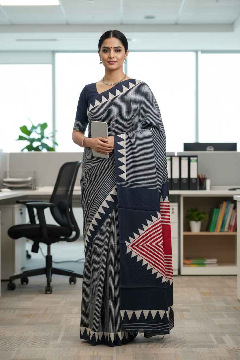 GJ000021 -Ajrakh Printed Silk Saree