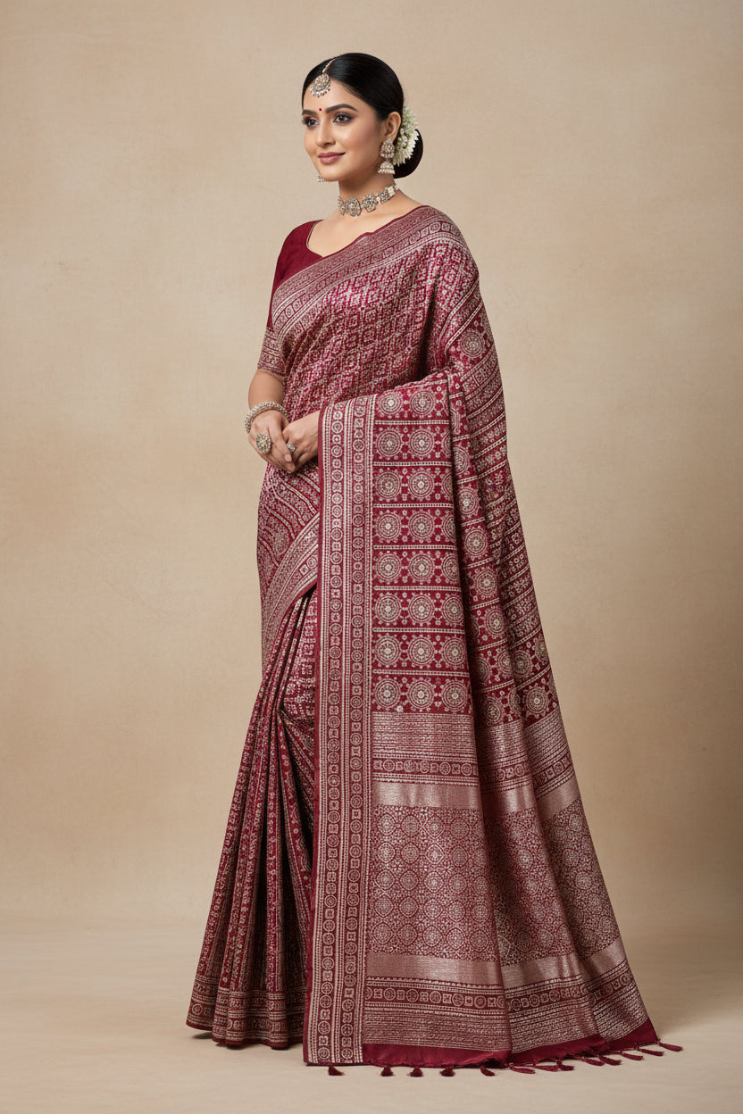 JD000013 - Ajrakh Modal Silk with Mirror Work
