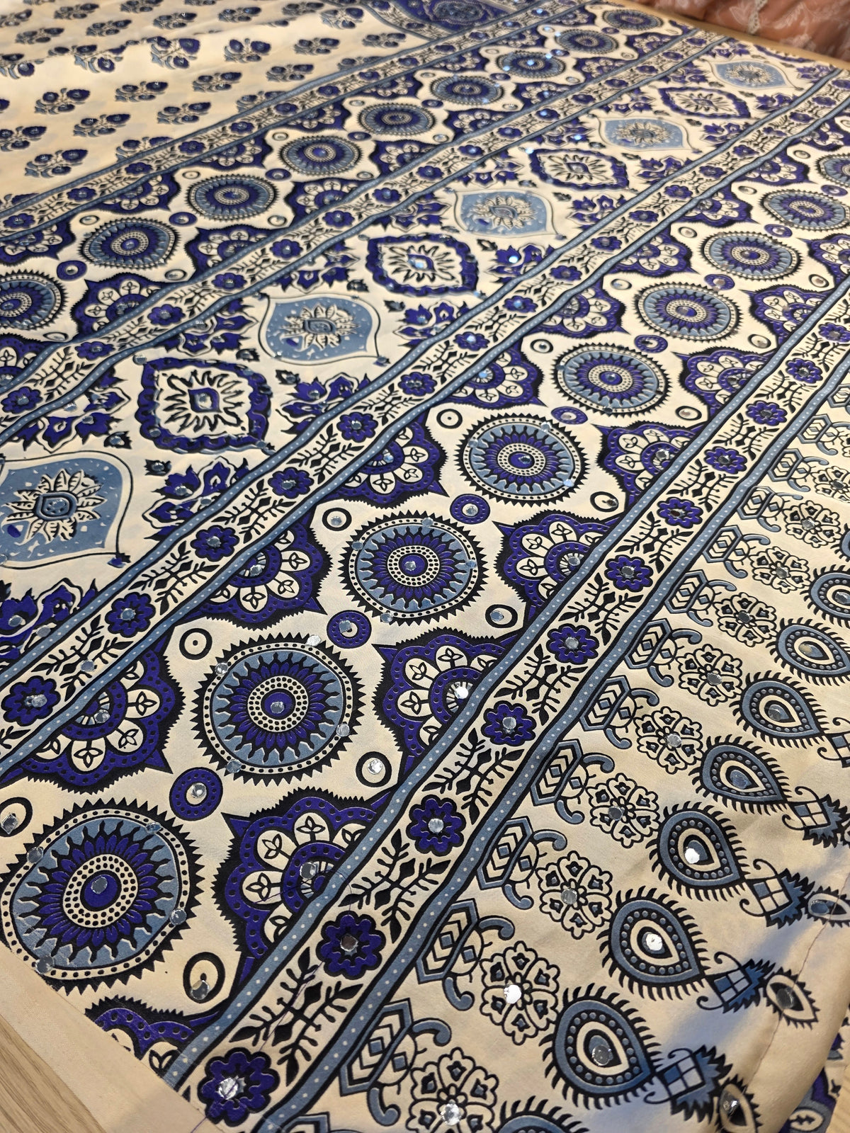 JD000553 Modal Ajrakh in Off White With Mirror - Blue design