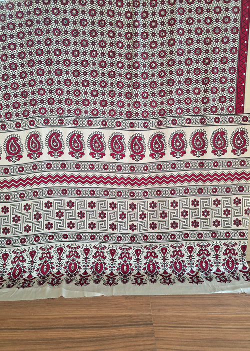 JD000470 Ajrakh with Mirror work in  Offwhite