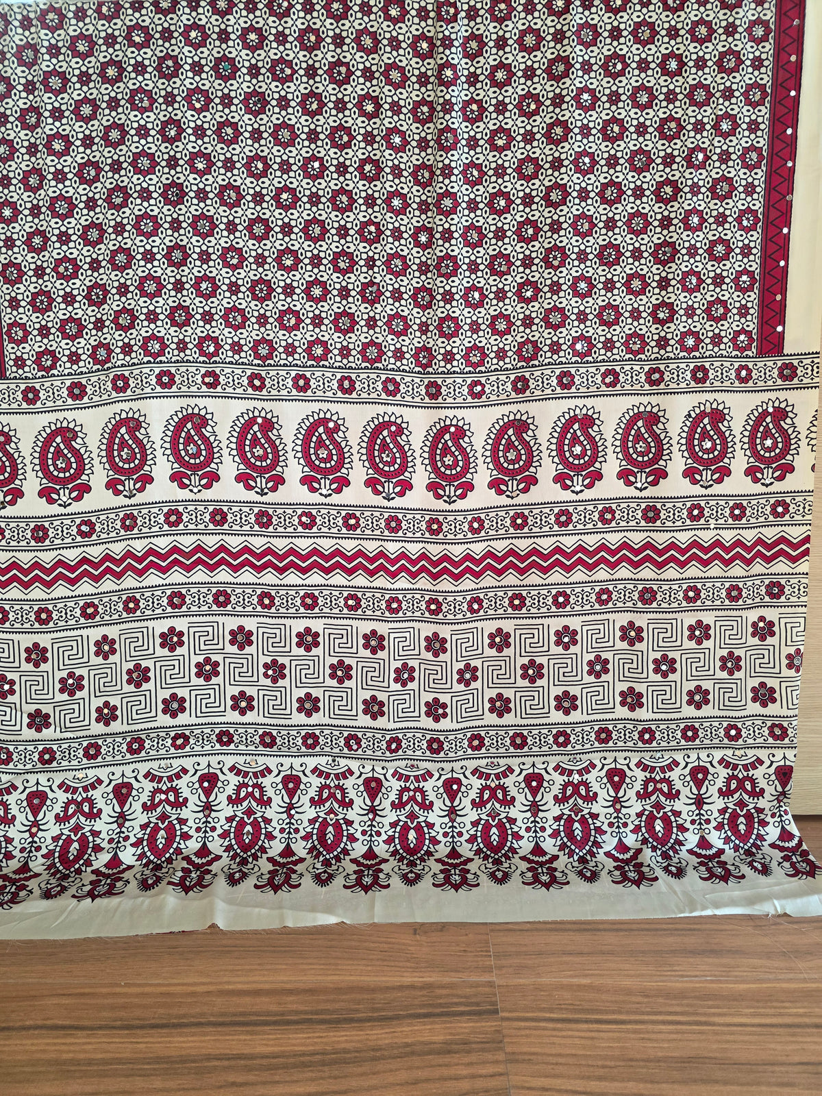 JD000470 Ajrakh with Mirror work in  Offwhite