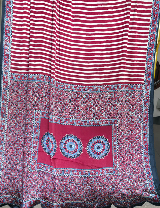 GJ000019 -Ajrakh Printed Silk Saree