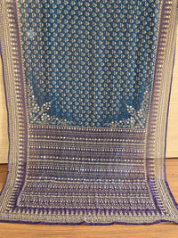 Blue and Purple contrast Georgette Saree with Real Mirror & Cutdana Work