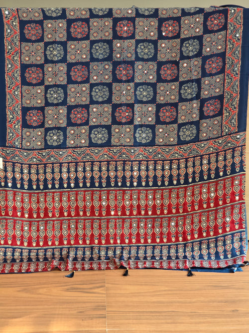 Blue Ajrakh with mirror work