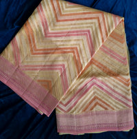 UP000035 - Pastel Yellow Pink Rangkat Khaddi Georgette Banarasi Handloom Saree