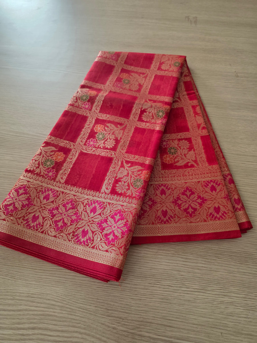 Red Banarasi weave with flower motiff