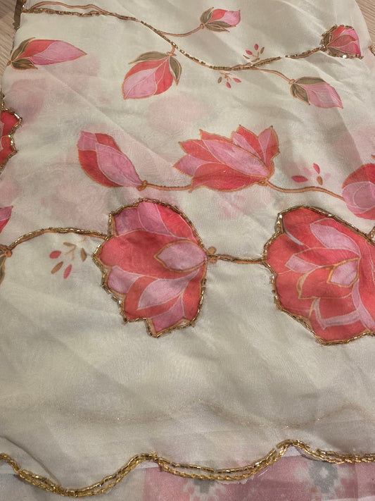 JD000496 Soft Organza With Lotus Design