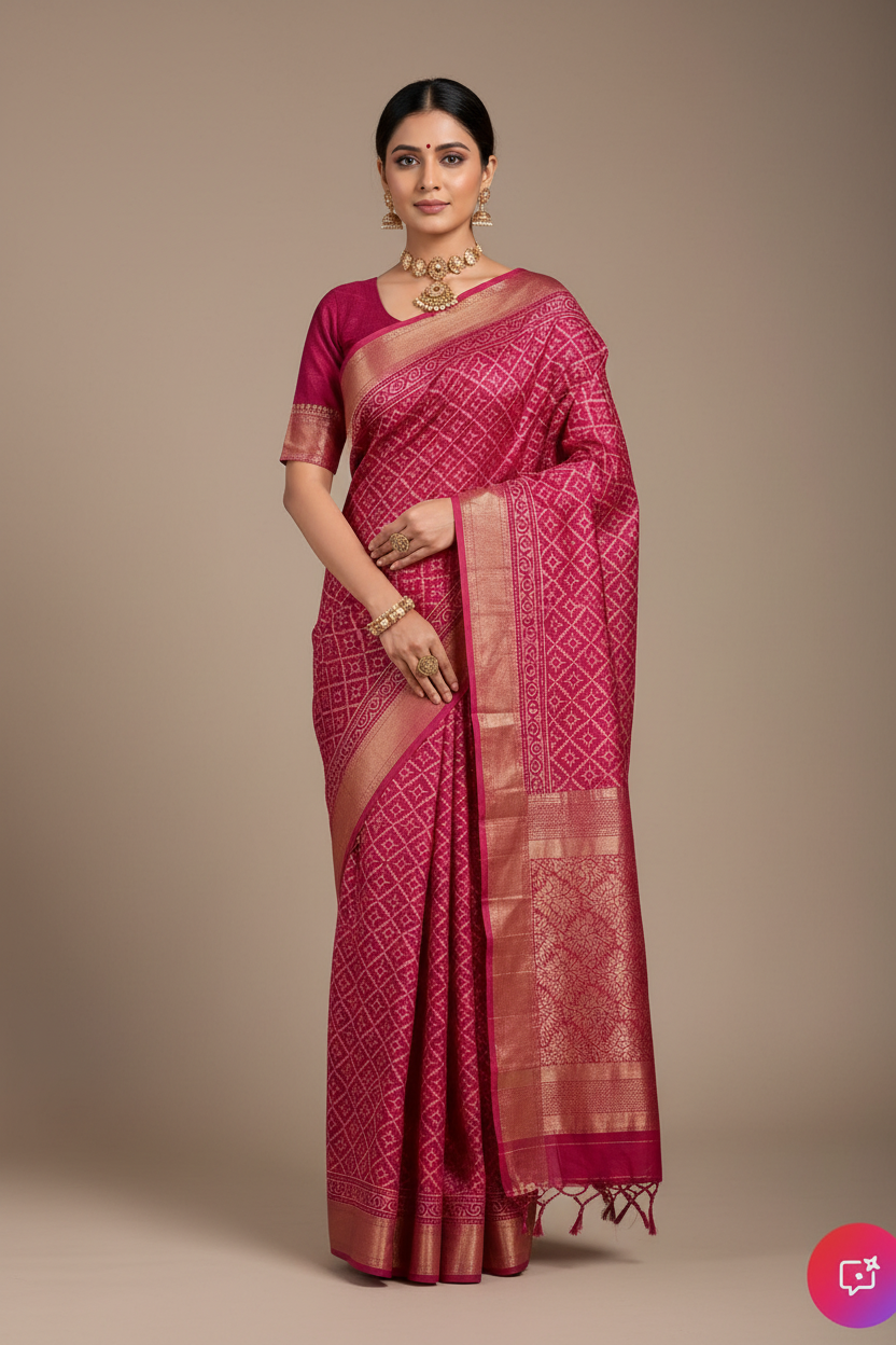 JD000011 - Handblock Printed Pure Maheshwari Silk Saree