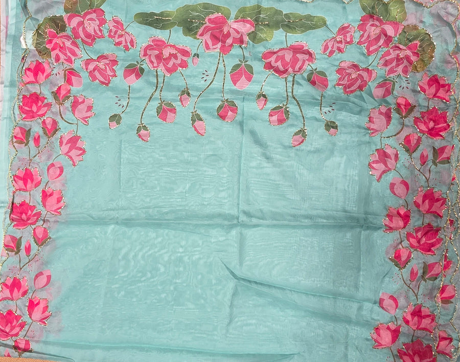JD000491 Soft Organza with Lotus design