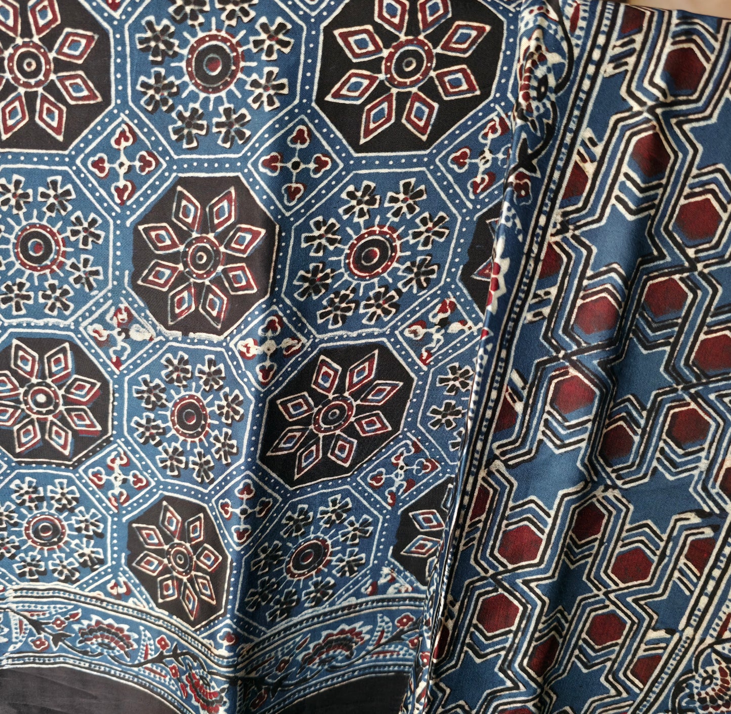 WB00026 Ajrakh Handblock Printed Saree