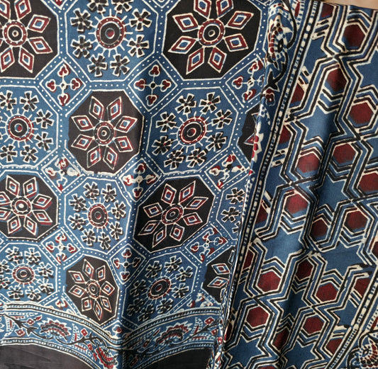 WB00026 Ajrakh Handblock Printed Saree