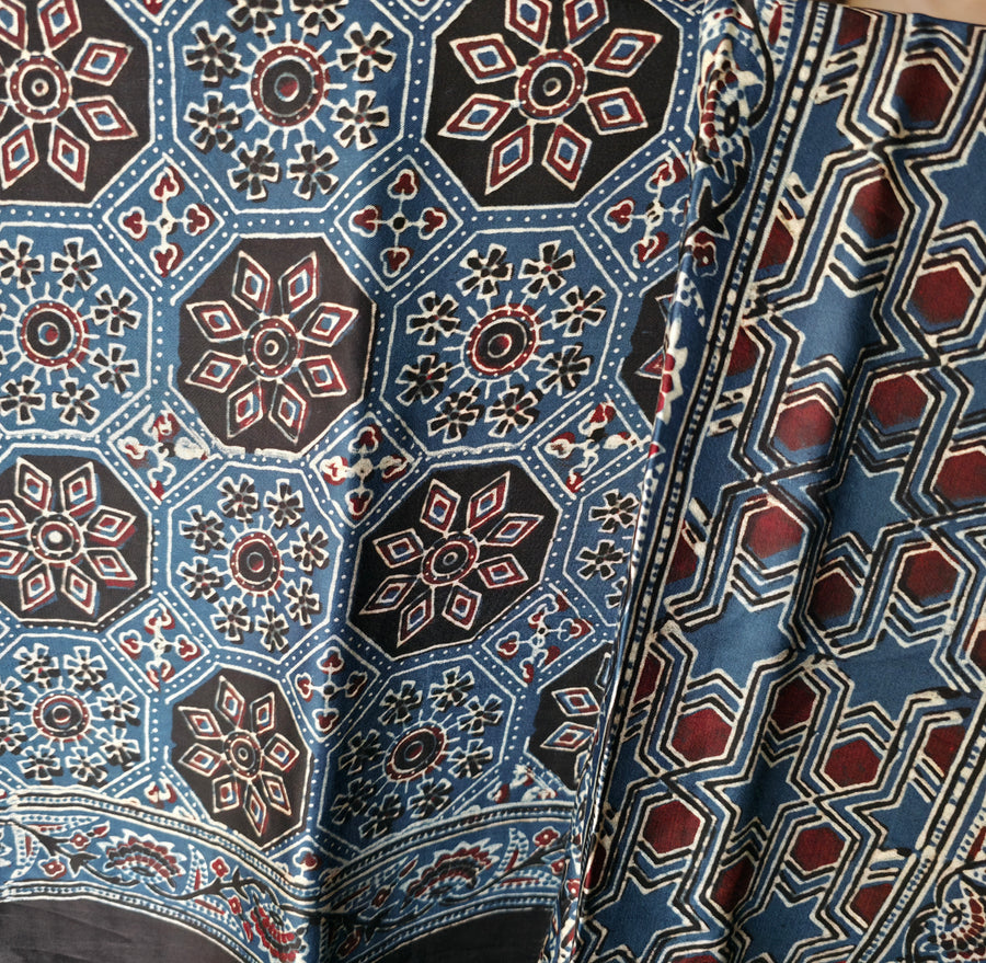 WB00026 Ajrakh Handblock Printed Saree