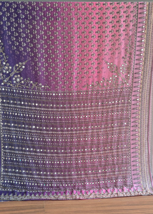 Georgette Saree with Real Mirror & Cutdana Work in  Pink n Purple contrast