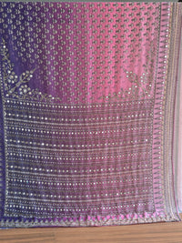 Georgette Saree with Real Mirror & Cutdana Work in  Pink n Purple contrast