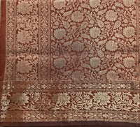 UP000017 - Banarasi Pure Silk Gold Butta Brown - Katan Silk